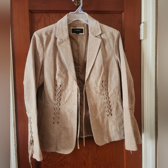 colebrook Jackets & Blazers - Colebrook Laced Up Beige Suede Leather Blazer Jacket Size XL